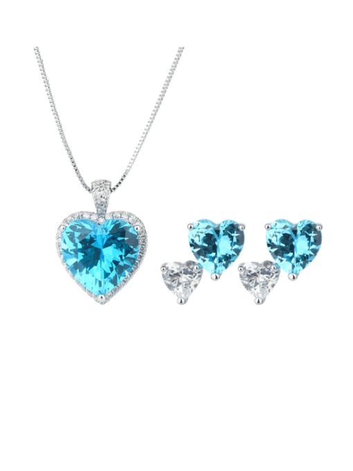 ROSS Brass Cubic Zirconia Luxury Heart Earring and Necklace Set 1