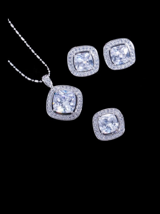 White Ring US 7 Brass Cubic Zirconia Minimalist Square Earring Ring and Necklace Set