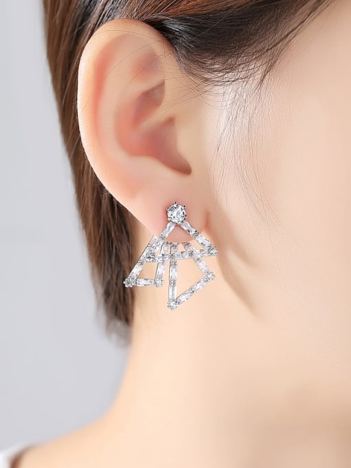 BLING SU Copper Cubic Zirconia Triangle Dainty Stud Earring 1