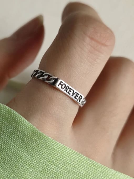 Boomer Cat 925 Sterling Silver  Minimalist Retro Letter Free Size Ring 0