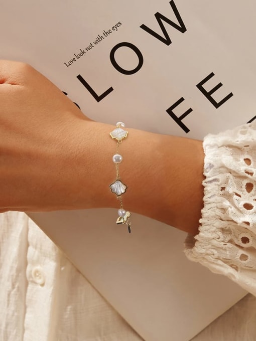 RINNTIN 925 Sterling Silver Shell Geometric Minimalist Link Bracelet 1