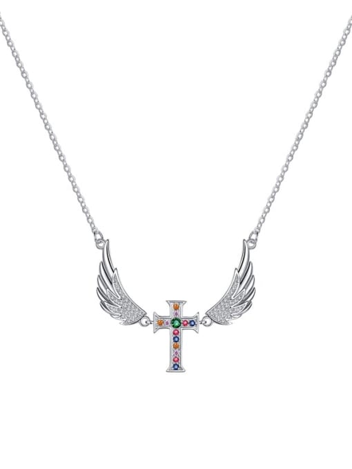 KDP-Silver 925 Sterling Silver Cubic Zirconia Wing Cross Vintage Necklace 2