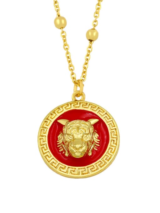 red Brass Cubic Zirconia Tiger Vintage Necklace
