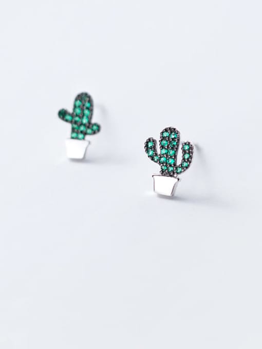 Rosh 925 Sterling Silver Rhinestone Cactus Cute Stud Earring 2