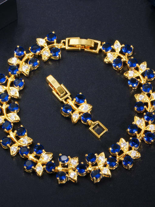 blue Copper Cubic Zirconia Leaf Luxury Bracelet