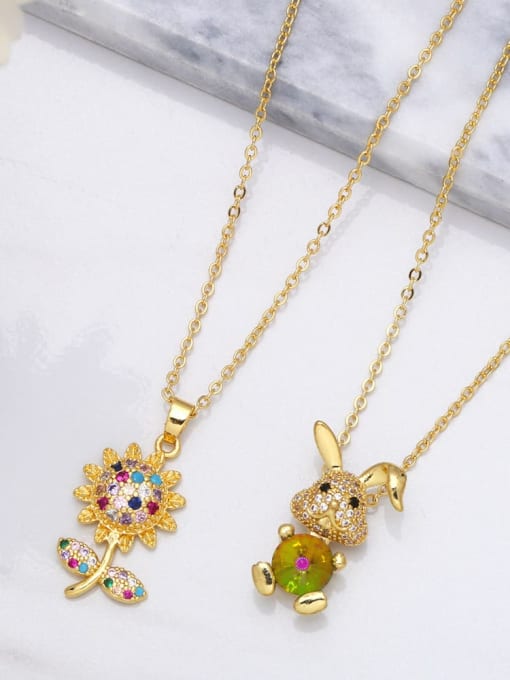 CC Brass Cubic Zirconia Rabbit Vintage Flower Pendant Necklace 4