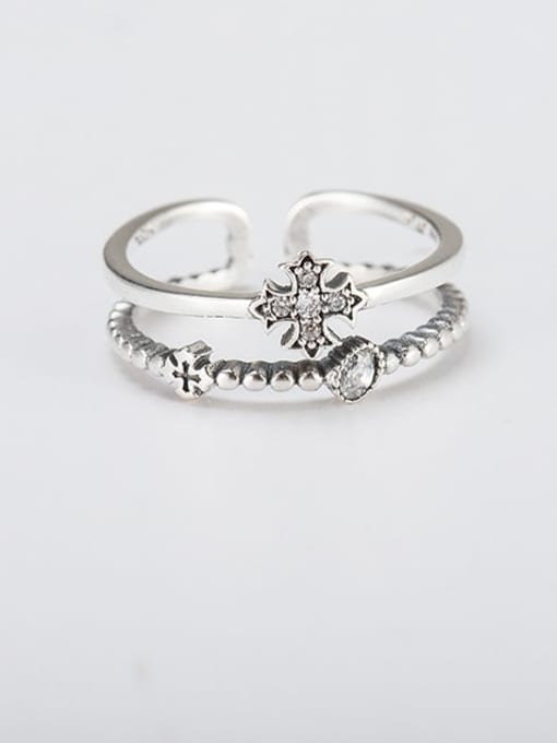 XBOX 925 Sterling Silver Rhinestone Flower Vintage Stackable Ring 3