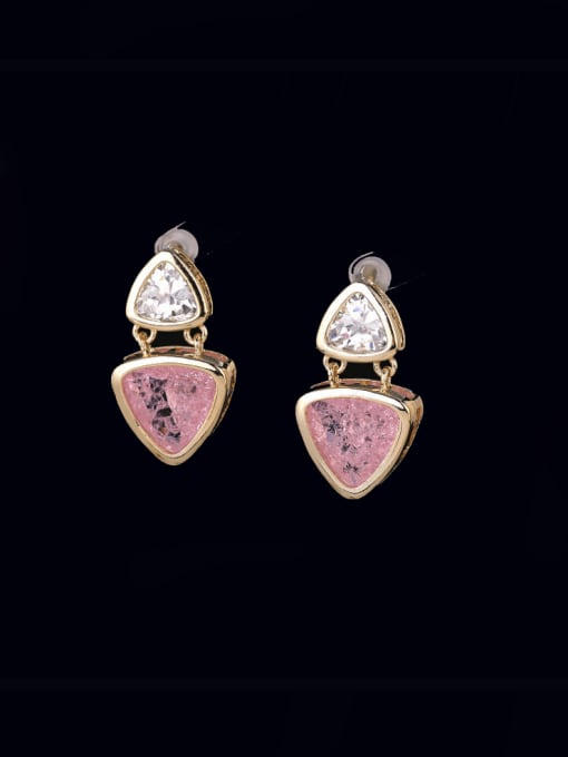 Pink Brass Glass Stone Geometric Minimalist Drop Earring