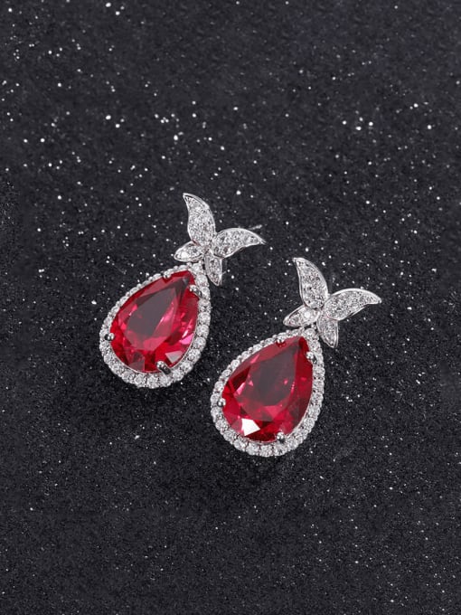 Red glass earrings Brass Cubic Zirconia Water Drop Luxury Cluster Earring
