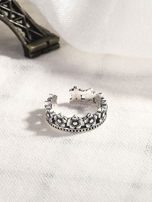 HAHN 925 Sterling Silver Vintage Retro Hollow Rose Crown  Band Ring 3