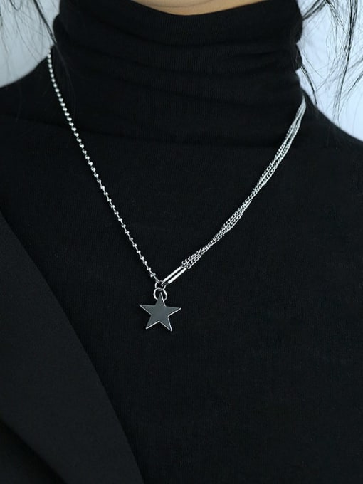 Open Sky Titanium Steel Star Hip Hop Asymmetric chain  Necklace 4