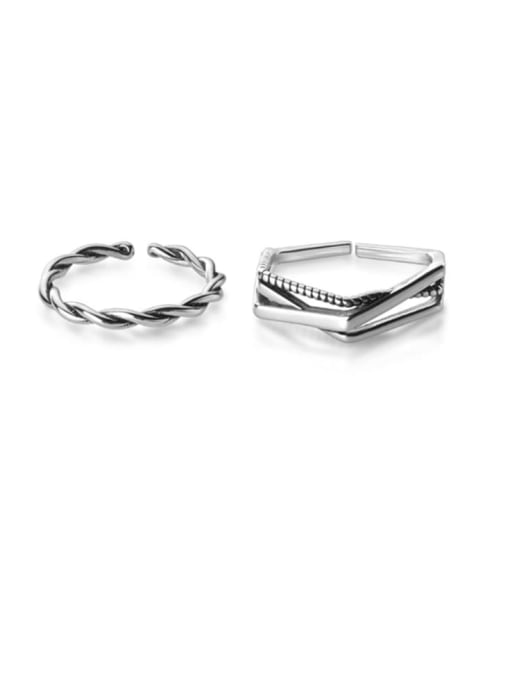 Rosh 925 Sterling Silver Minimalist  Retro  Cross Twist Free Size Ring 0