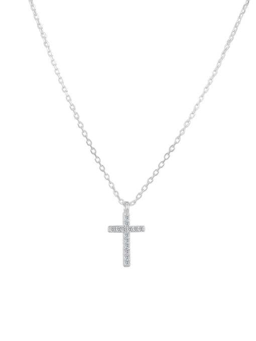 Silver Diamond Cross Necklace 925 Sterling Silver Cubic Zirconia Cross Minimalist Necklace
