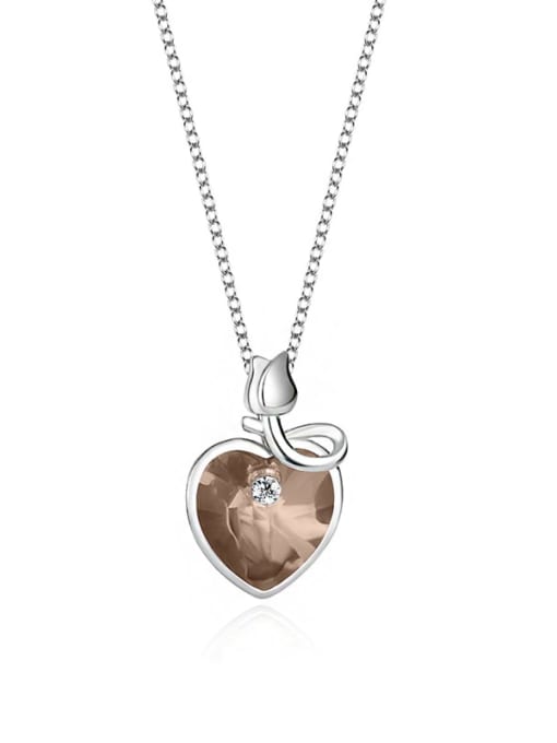JYXZ 020 (coffee color) 925 Sterling Silver Austrian Crystal Heart Classic Necklace