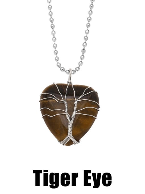 Tiger Eye Brass Natural Stone Heart Vintage Necklace