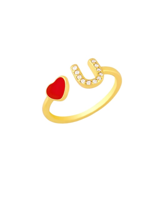 red Brass Enamel Cubic Zirconia Heart Trend Band Ring