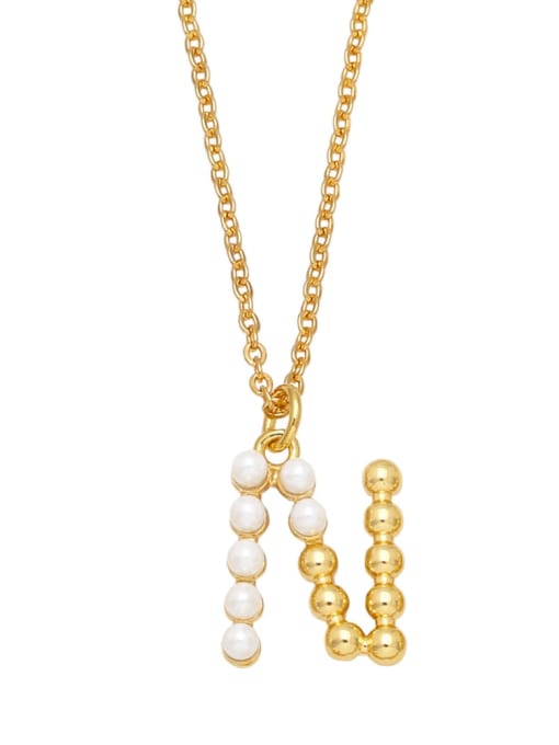 N Brass Imitation Pearl Letter Minimalist Necklace