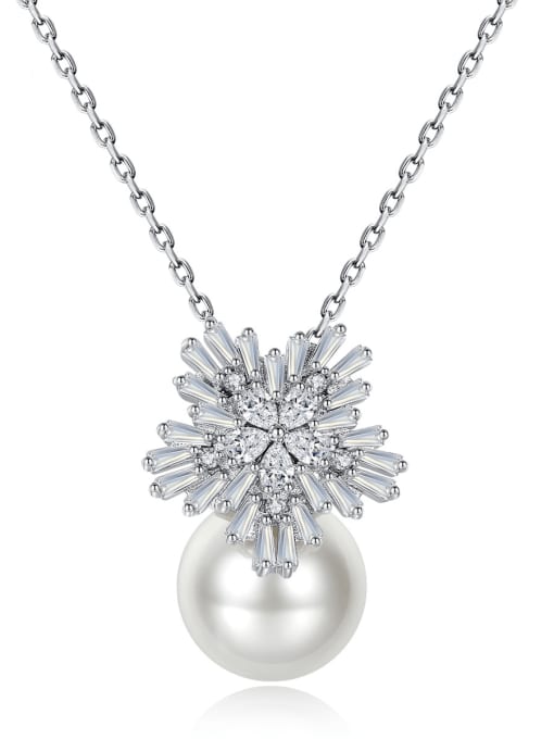 BLING SU Copper  Zircon Shell Bead Big Snowflake Classic Pendant Necklace