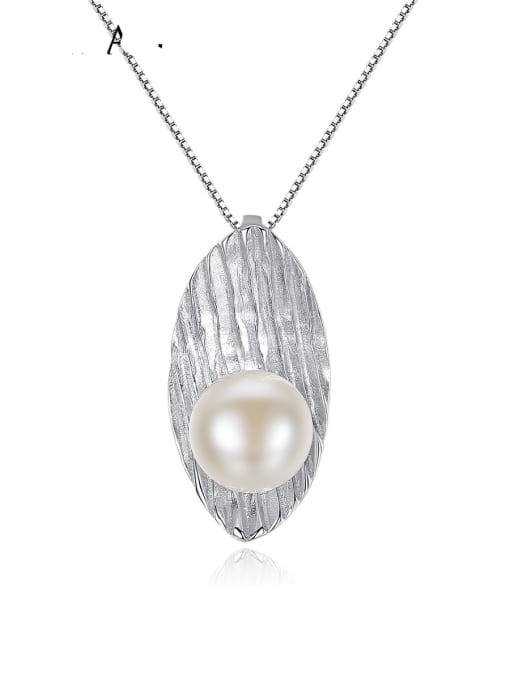 CCUI 925 Sterling Silver Freshwater Pearl Leaf pendant Necklace 0