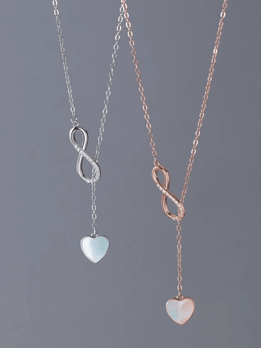 Rosh 925 Sterling Silver Shell Heart Tassel Minimalist Lariat Necklace