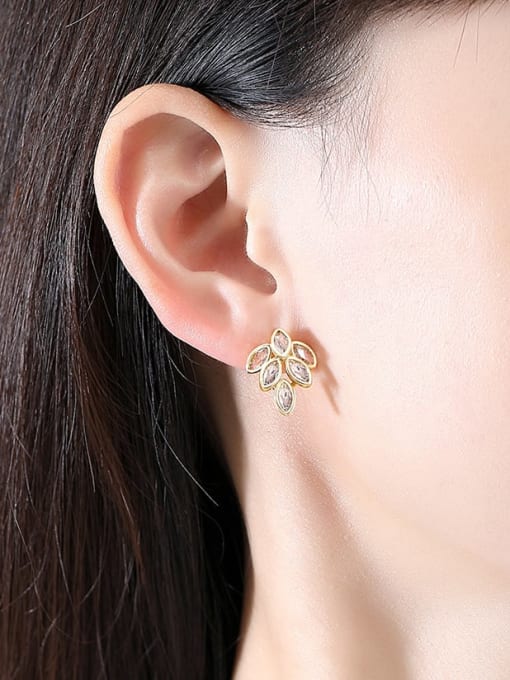 BLING SU Brass Cubic Zirconia Leaf Minimalist Stud Earring 1