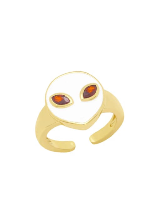 white Brass Enamel Alien Cute Band Ring