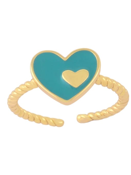 green Brass Enamel Heart Minimalist Band Ring