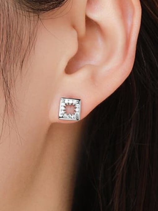 MODN 925 Sterling Silver Cubic Zirconia Square Minimalist Stud Earring 1