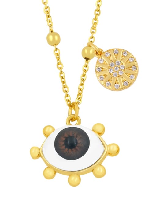 brown Brass Enamel Evil Eye Hip Hop Geometry Pendant Necklace