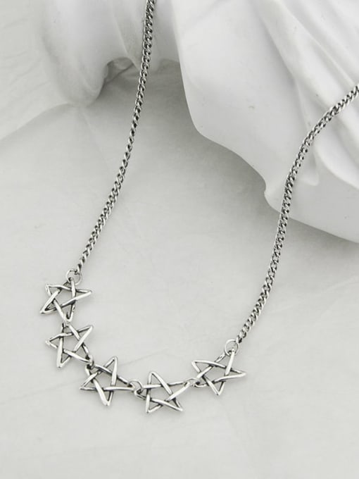 SHUI Vintage Sterling Silver With Platinum Plated Fashion Hollow Star Necklaces 3