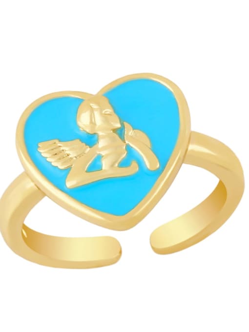 blue Brass Enamel Heart Minimalist Band Ring