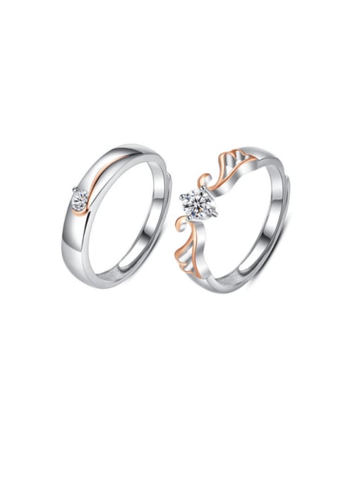 Dan 925 Sterling Silver Cubic Zirconia Geometric Minimalist Couple Ring