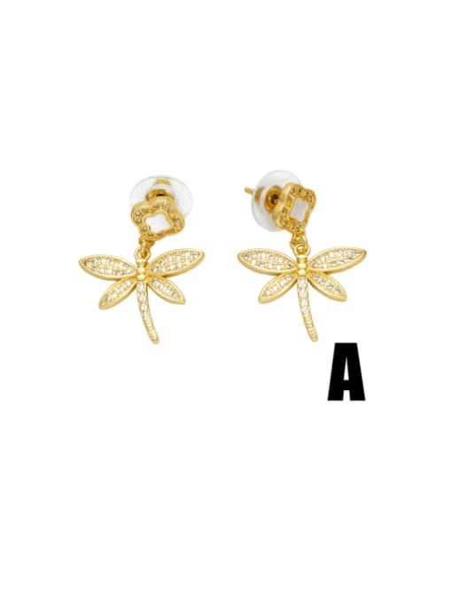 A Brass Cubic Zirconia Dragonfly Vintage Huggie Earring