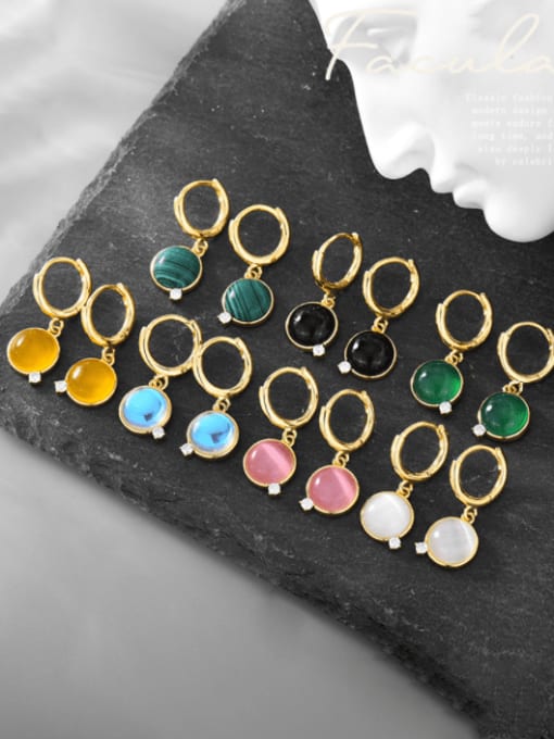 CHARME Brass Opal Geometric Minimalist Huggie Earring