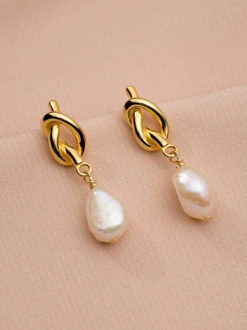 Rosh 925 Sterling Silver Imitation Pearl Geometric Minimalist Drop Earring 0