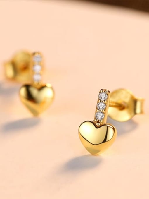 18 GOLD 16e04 925 Sterling Silver Rhinestone Smooth Heart Cute Stud Earring
