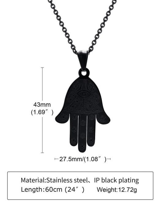 Black pendant pearl chain 60CM Titanium Steel  Hip Hop Palm Pednat Necklace