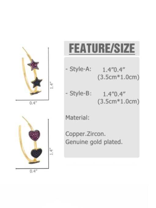 CC Brass Cubic Zirconia Pentagram Minimalist Stud Earring 3