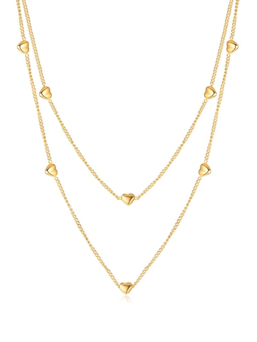 2163 gold plated necklace Titanium Steel Heart Minimalist Multi Strand Necklace