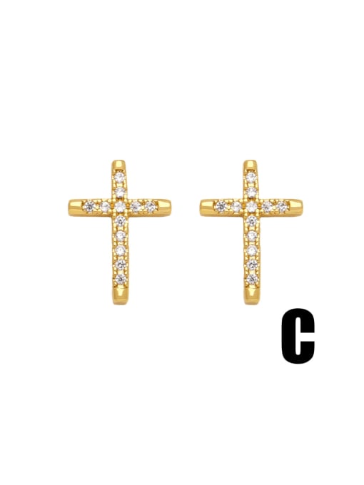 C Brass Cubic Zirconia Cross Dainty Stud Earring