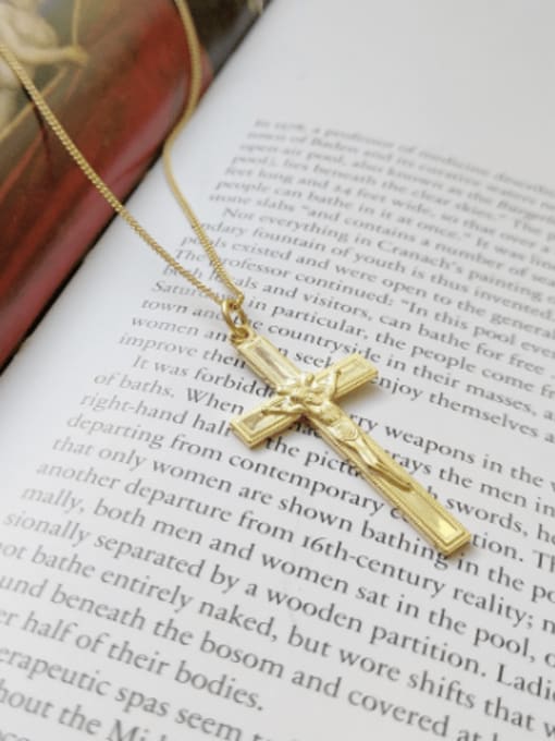 Boomer Cat Pure silver gold plated cross Jesus Necklace