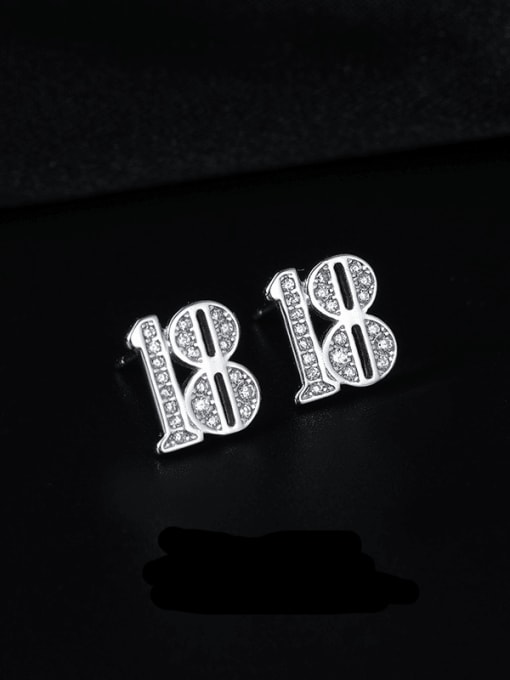 BeiFei Minimalism Silver 925 Sterling Silver Cubic Zirconia Number Minimalist Stud Earring 1