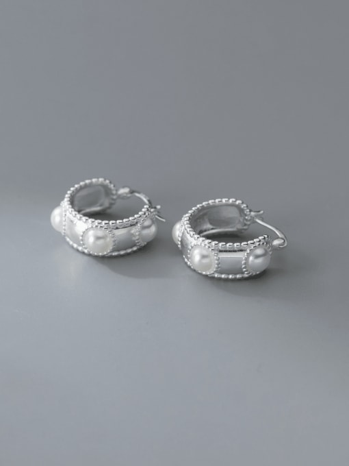 Rosh 925 Sterling Silver Imitation Pearl Geometric Trend Stud Earring 4