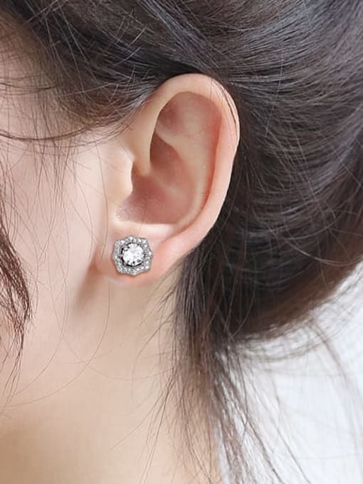 Dan 925 Sterling Silver Birthstone Hexagon Dainty Stud Earring 1