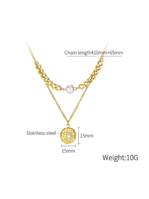 Open Sky Stainless steel Imitation Pearl Geometric Vintage Double Layer Chain Necklace 2