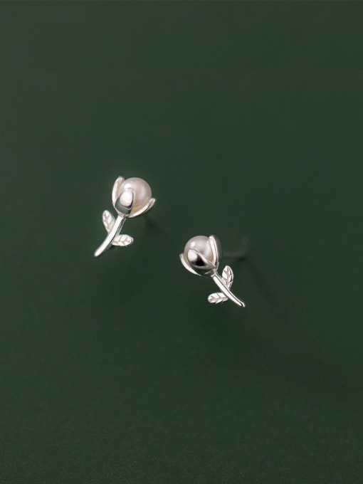Rosh 925 Sterling Silver Imitation Pearl Flower Vintage Stud Earring 2