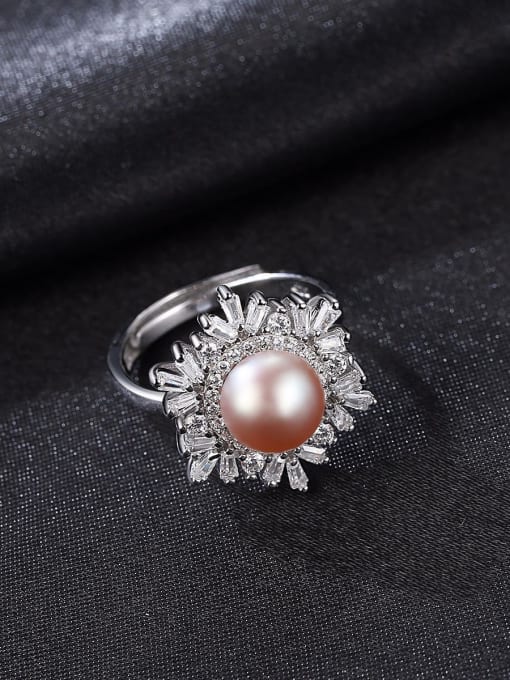 CCUI 925 Sterling Silver Freshwater Pearl  Flower Trend Band Ring 2