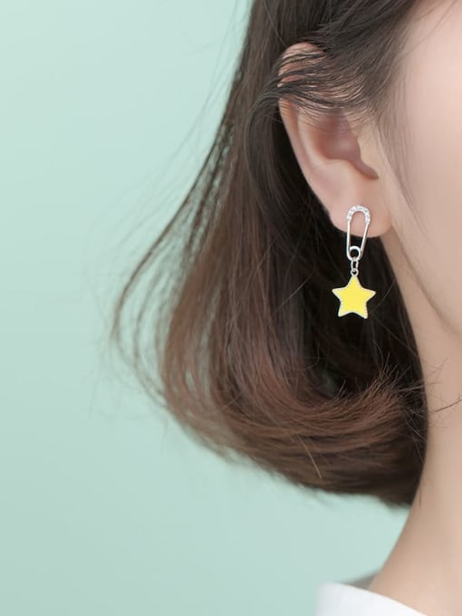 Rosh 925 Sterling Silver Rhinestone Yellow Star Trend Huggie Earring 1