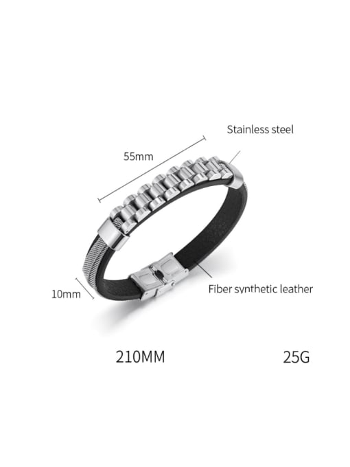 Open Sky Stainless steel Artificial Leather Geometric Hip Hop Handmade Weave Bracelet 3