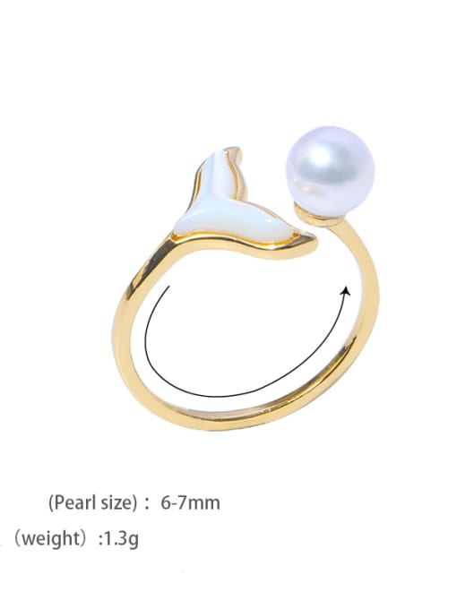 Freshwater pearl ring Brass Shell Fish tail Minimalist Band Ring